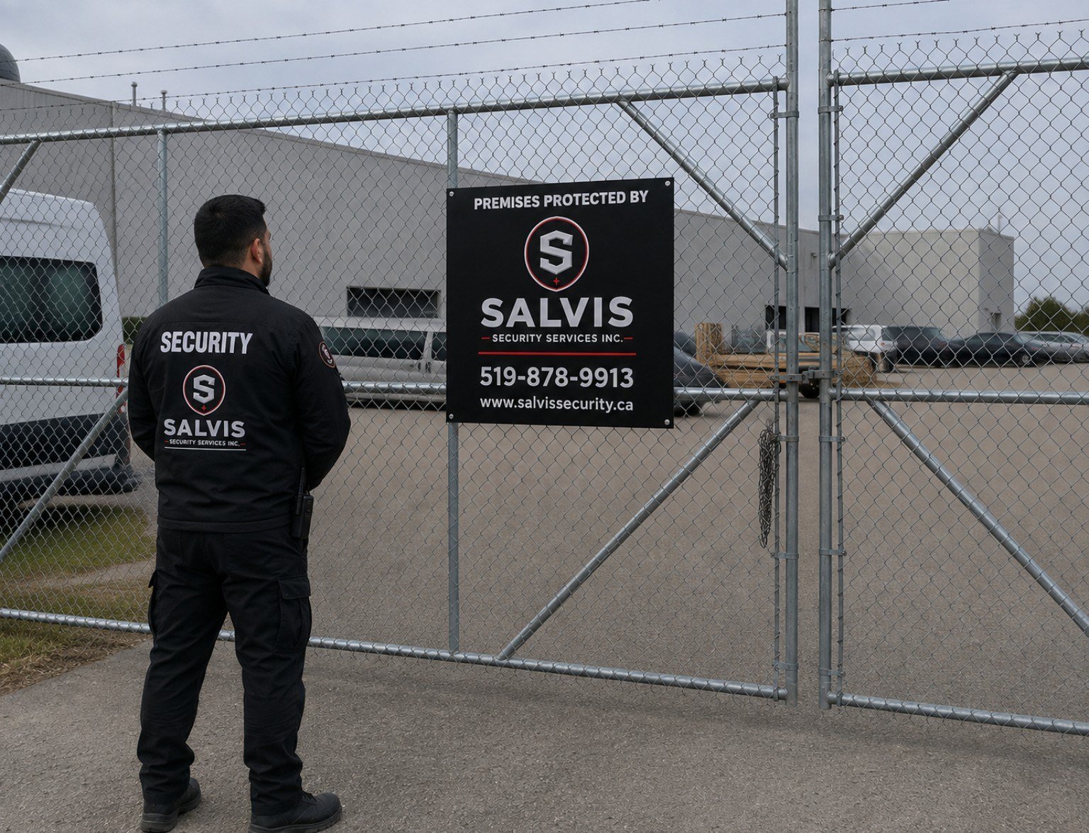 Salvis Security guard protecting a secured commercial site